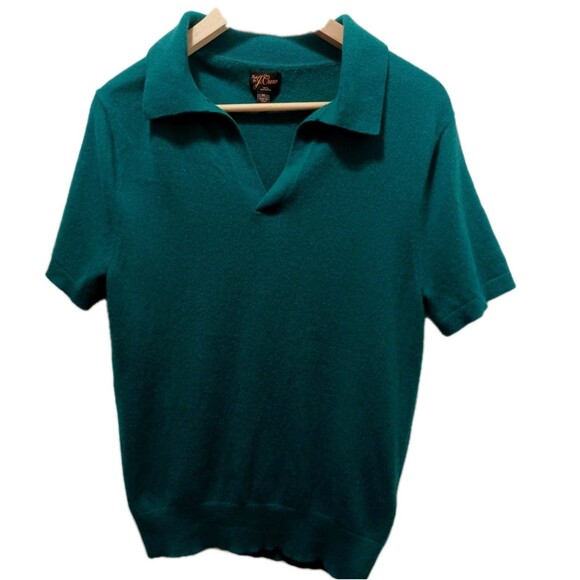 J.Crew Men's 100%cashmere Green Johnny Collar Sweater Polo Size Large - Picture 1 of 6